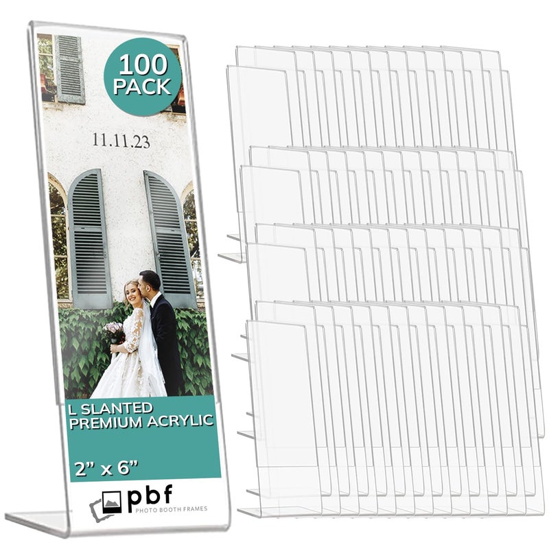 pbf PHOTO BOOTH FRAMES Photo Booth Frames - Plastic Photo Booth Frames with Inserts 2x6 Slanted L Photo Strip Value Pack (100 Pack) - Image 1